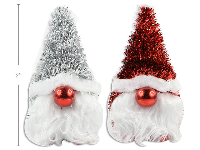 7In 3-D Xmas Tinsel Gnome W/Ornament Nose. 4 Asst. Cols. Cht.