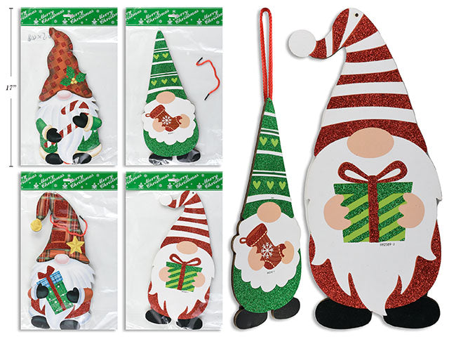 14-1/8In Xmas Gnome Glitter Hanging Foam Plaque. 4 Asst.Styles. Cht.