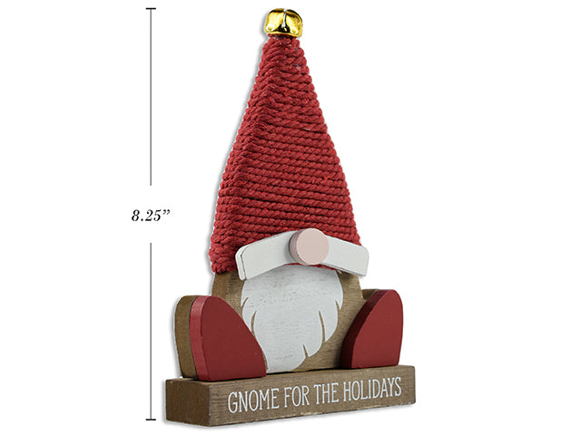 8.25In X 5-3/8In 3-Layered Wooden Xmas Gnome Tabletop Decor W/Jute Hat + Bell. 2 Asst.Colours.