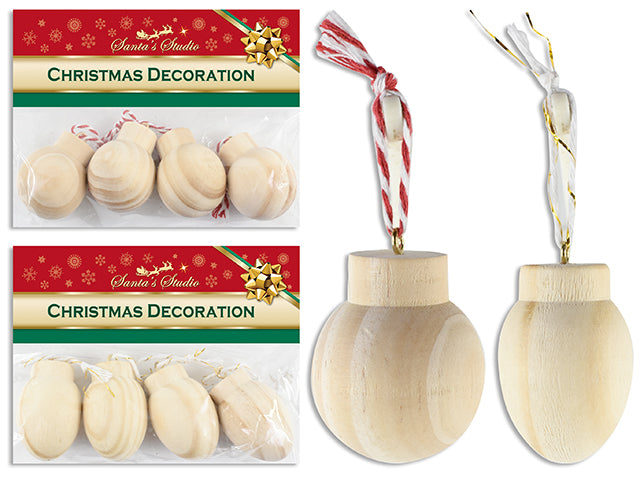 4pk 2in Xmas Decor Your Own MDF Bulb Ornament w/Hanger. 2 Asst.Styles. Pbh.