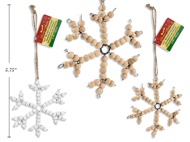 5.75In(D) Xmas Mdf Beaded Snowflake Ornament W/ Jute Hanger. 2 Asst.Colours. Cht.