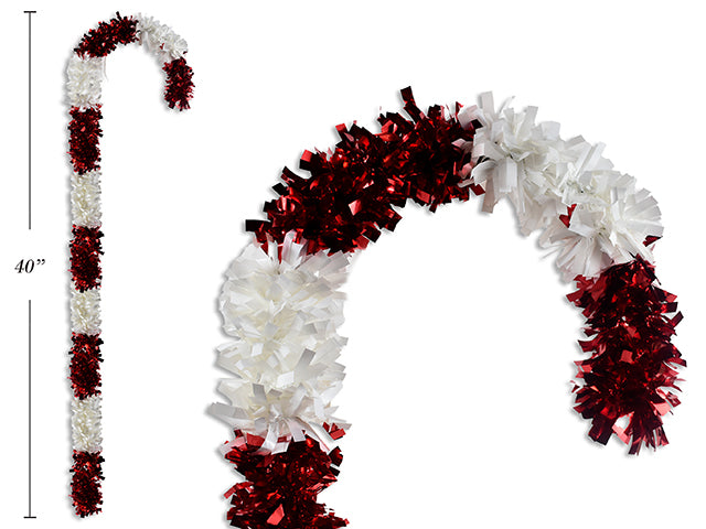 40in x 10in Xmas Tinsel Jumbo Candy Cane Plaque. Cht.