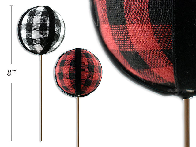 8In X 70Mm Xmas Buffalo Plaid Ball Pick. 2 Asst.Colours. Cht.