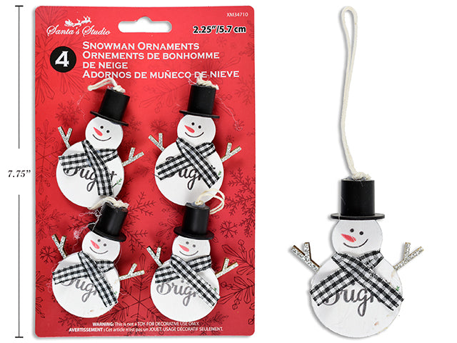 4Pk 2.5In X 2.25In Xmas Wooden Snowman Ornament. T.O.C.