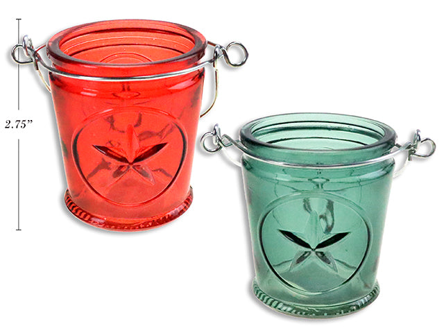 2.75In Xmas Solid Colour Candle Holder W/ Metal Handle. 3 Asst.Colours.