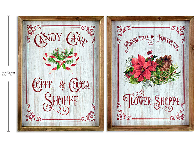 15.75In X 11.75In Xmas Mdf Shoppe Printed Wall Plaque. 2 Asst.Styles.