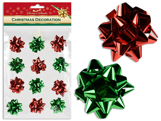 12Pk 1In(D) Xmas 3D Metallic Foil Bow Stickers. Pbh.