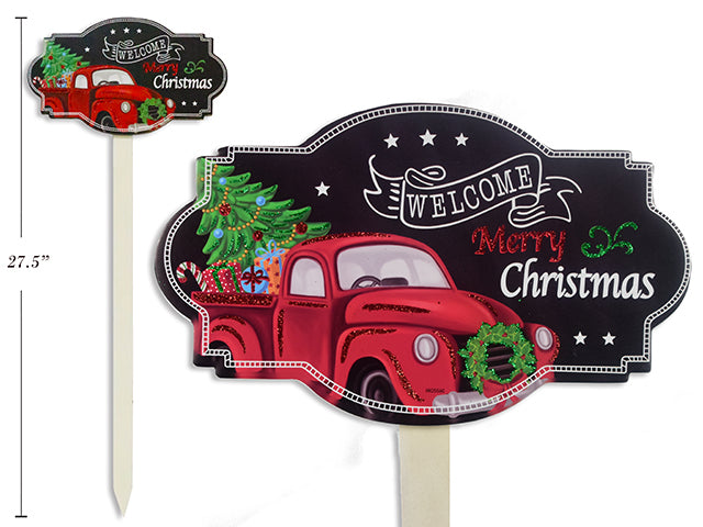 27.5In Xmas Santa / Tree Foam Sign Yard Stake. 2 Asst.Styles.