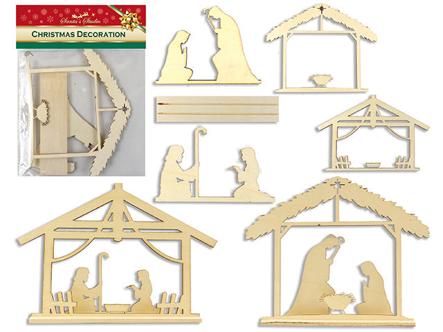 Christmas Color Your Own Wooden 2 Layer Die Cut Nativity Scene Decor