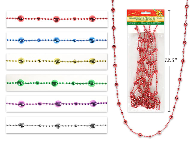 9Ft Xmas Disco Ball Beaded Galand. Bead Size: 14Mm / 8Mm. 6 Asst.Colours. Pbh.