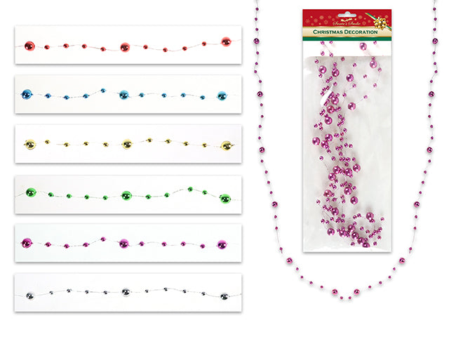 9Ft Xmas Strands Chain Beaded Garland. Bead Size: 10Mm / 5Mm. 6 Asst.Colours. Pbh.