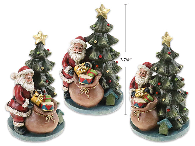 7-7/8In X 5-5/8In Polyresin Xmas Tree W/Santa & Gift Sack.