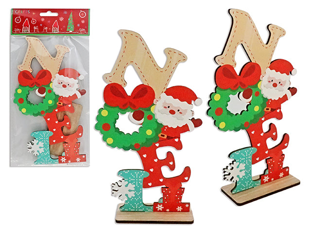 9in(H) Xmas Santa Wooden Die-Cut Noel Tabletop Decor w/Stand. Pbh.