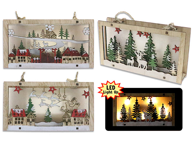 Christmas Battery Operated 2 Layered Wooden Die Cut Scene With Jute Hanger