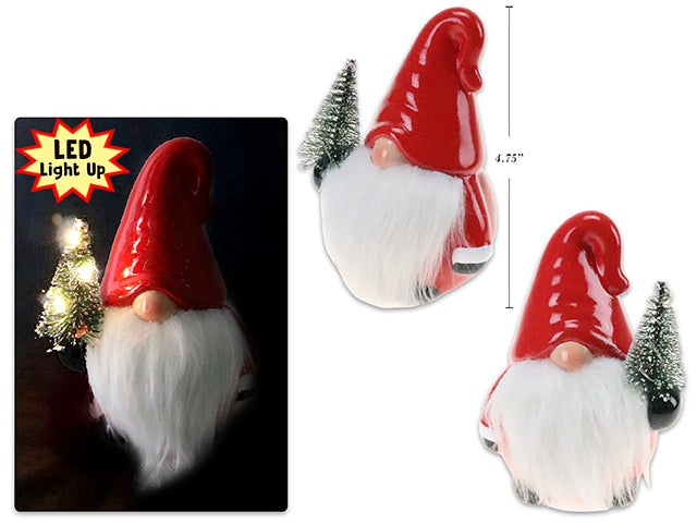 4.75in x 3-5/8in Xmas B/O LED Terracotta Gnome w/ Xmas Tree. 2 Asst.Styles.