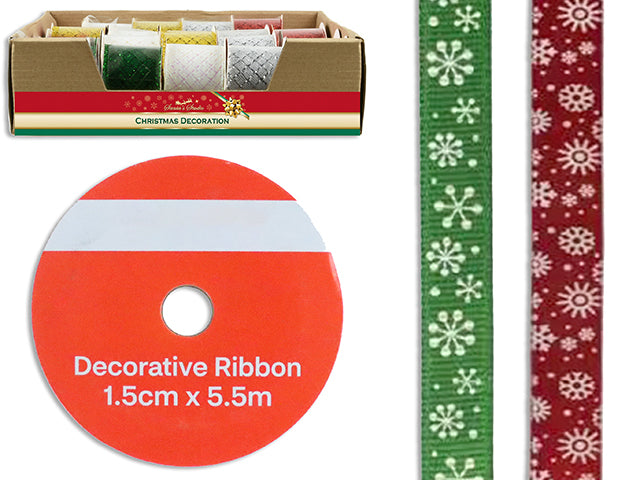 Xmas Printed Satin Ribbon Assortments. 4 Asst. 60/Dsp.