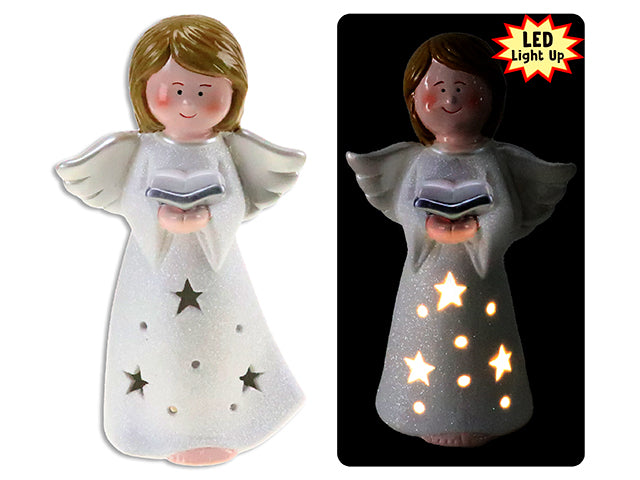 Christmas Battery Operated Terracotta Angel With Glitter