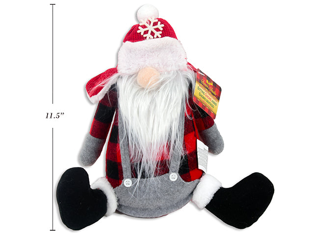 11.5In Xmas Red&Black Buffalo Plaid Plush Sitting Gnome. 2 Asst. Styles. J-Hook. Cht.