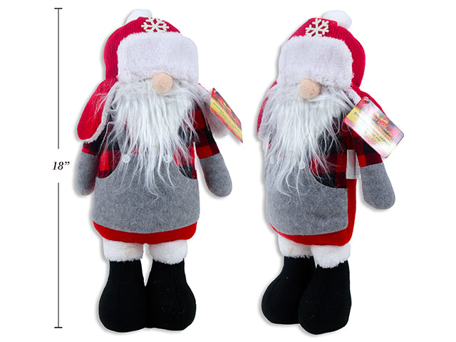 18In Xmas Red & Black Buffalo Plaid Plush Standing Gnome. 2 Asst. Styles. J-Hook. /Cht.