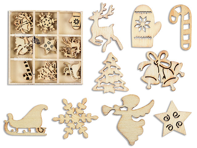 Christmas Die Cut Wooden Decor In Wooden Box
