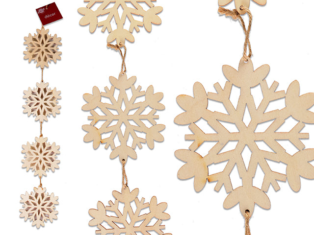 34.5in Xmas Decor Your Own Wooden Die-Cut Snowflake Hanging Decor w/Jute Hanger. h/c.