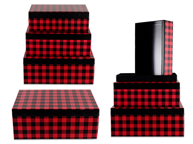 Set/3 Xmas Buffalo Plaid Gift Box.