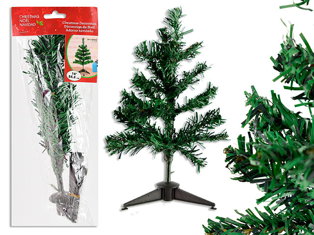 13in Xmas Tree Tabletop Decor w/Plastic Stand. 25 Tips x 2cm Tip Width. Pbh.