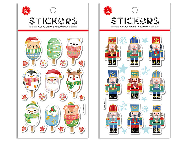 Xmas EVA Foam Laser Holographic Stickers. 2 Asst.: 9pcs Nutcracker / 21pcs Icre Cream. Pbh.