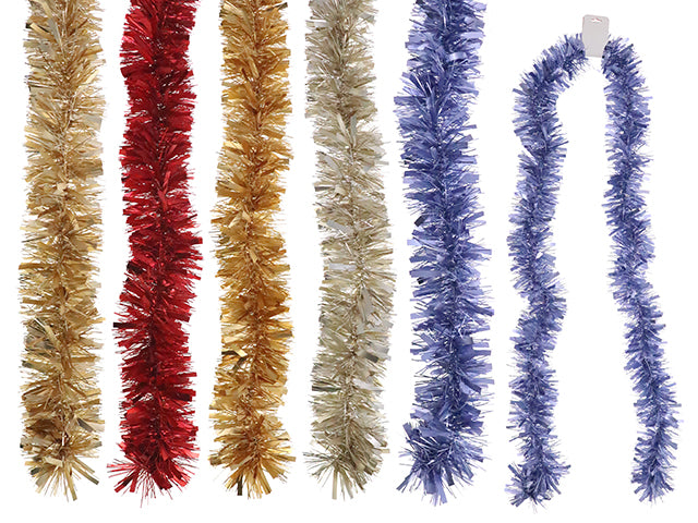 6.56ft x 5ply Xmas Chunky Matte Tinsel Garland w/Filiment. 3.94in Tips.5 Asst. Fold Over h/c.