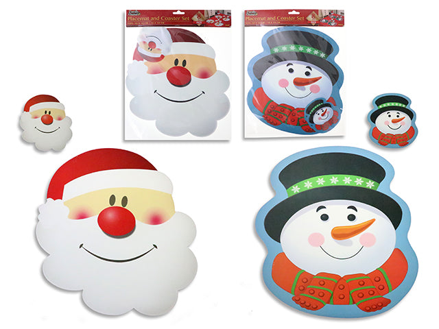 8pk PVC Xmas Tableware Set. Incl: 4pcs 4in Coaster + 4pcs 11-7/8in x 11in Placemats. 2 Asst. Pbh.