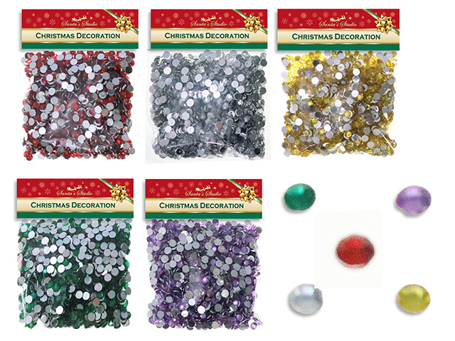 30g (1.05g) Xmas Rhinestone Confetti. 5 Asst.: Red/Blue/Yellow/Green/Silver. Pbh.