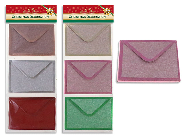 3pk 4.53in x 3.31in Xmas Engraved Glitter Gift Card Holder w/Foil Border.3 Asst./pk. 2 Asst. Pbh.