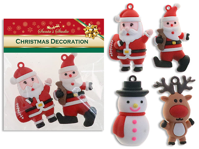 2pk Xmas PVC Pendant / Key Chain Togle Character. 3 Asst: Reindeer/Santa/Snowman. Cht.