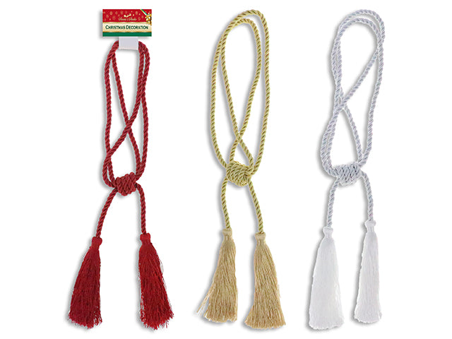 Xmas 3-Cord Twisted Rope with Tassels. 3 Asst.: Red/ Gold/ White. h/c.