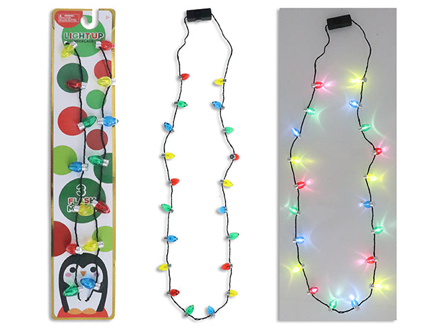 36in B/O 16-LED Xmas Clear Extra Bright Light Bulb Necklace. 3 Functions. Polybag w/Insert.