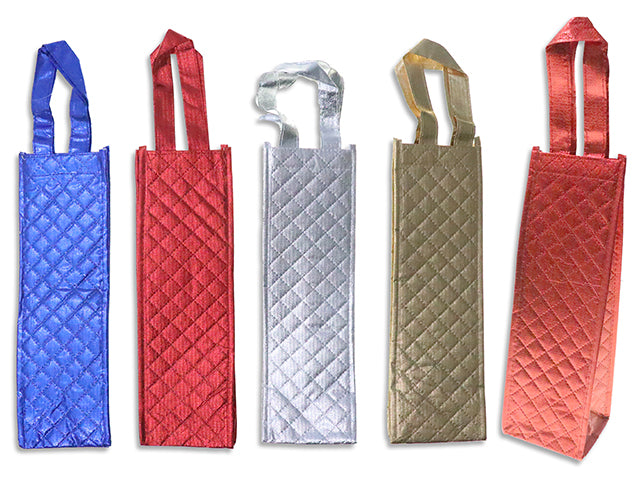 Xmas Quilted Look Non-Woven Bottle Bag. 4 Asst.Colours: Silver / Gold / Blue / Red. Cht.