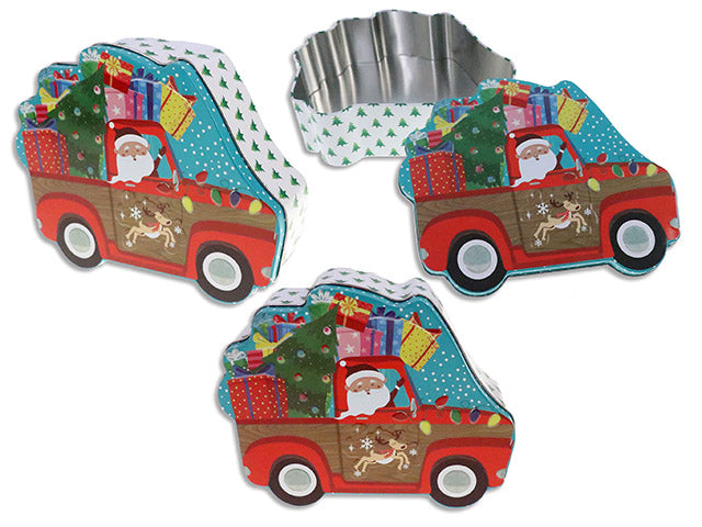 Xmas Embossed Die-Cut Car w/Santa Tin. LBL.