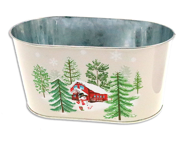 3.75in(H) Xmas Matte Vinatge Galvanized Oblong Metal Bucket.