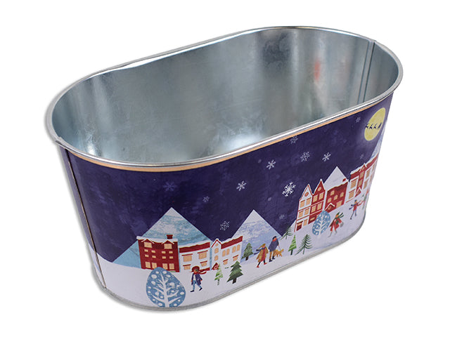 3.75in(H) Xmas Matte Rose Gold Winter Wonderland Oblong Metal Bucket.