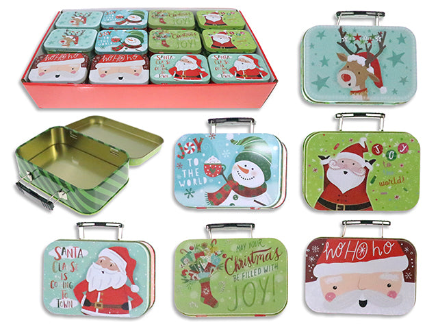 3.94in x 2.64in Xmas Gift Card Brief Case Tin in Dsp w/Paper Card Holder.36/Dsp. 6 Styles/Dsp.