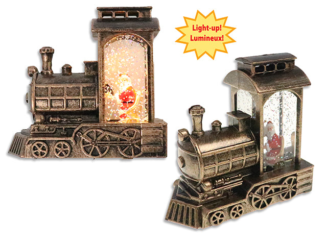 4.75in Xmas B/O LED Vintage Water Globe Train w/ PResin Santa Inside. 12pcs/Eggcrate Tray.