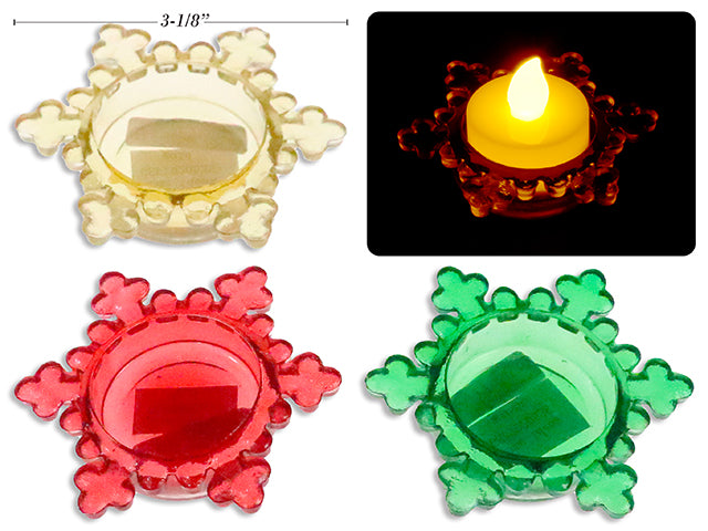 3-1/8in x 3/4in Xmas Die-Cut Snowflake Glass w/ Metal Toggle Wrapped.Candle Holder.3 Asst.24/Dsp.