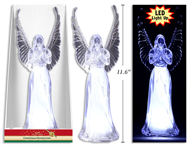 11.61in x 4.33in B/O LED Xmas Clear Angel Tabletop Decoration. Try-Me. Window White Box.