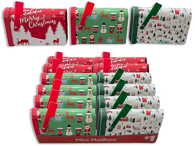 2-7/8in(H) x 4-1/4in(L) Xmas Mail Box Gift Card Holder w/ Flag. 1in (W). 3 Asst. 24pcs/Tray.