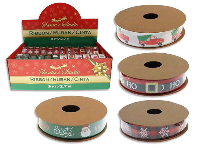 3yd x 16mm Xmas Characters Glitter/Printed Ribbon in Dsp. 4 Asst.Styles/Dsp. 24/Dsp. LBL.