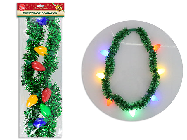 40in B/O 7-LED Jumbo Light Bulb Tinsel Necklace. 3 Functions. Try-Me Pbh.