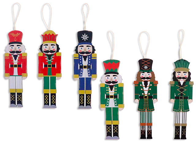 8in x 2-3/8in Xmas MDF Printed Nutcracker Hanging Decor w/Jute Hanger. 6 Asst.Styles. LBL.