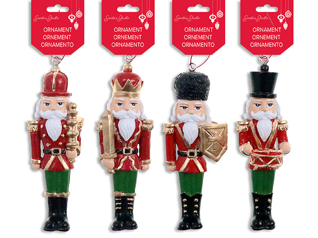 4.72in Xmasl Polyresin Traditional Nutcracker w/ Tinsel Hanger. 4 Asst.Styles. h/c.