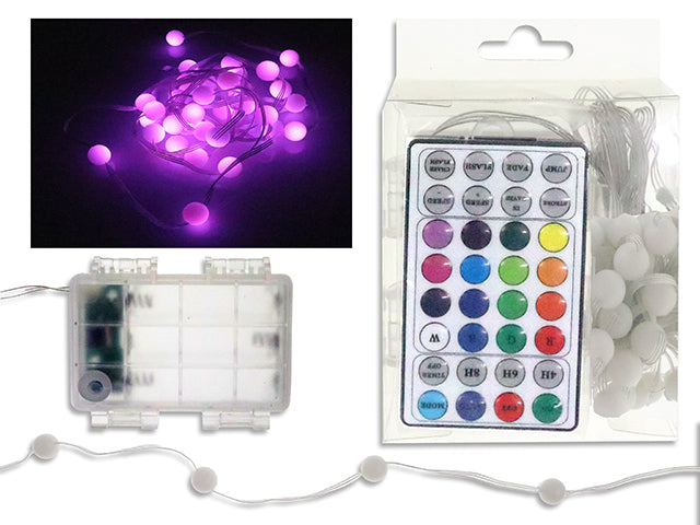 50pk 317in B/O Micro-RGB LED Xmas Mini Ball Stringlights w/Remote + Timer.