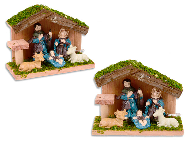 Set/5 Xmas Wooden Polyresin Character Nativity Scene. 4-3/4in(L) x 3-7/8in(H) x 1-7/8in(W).